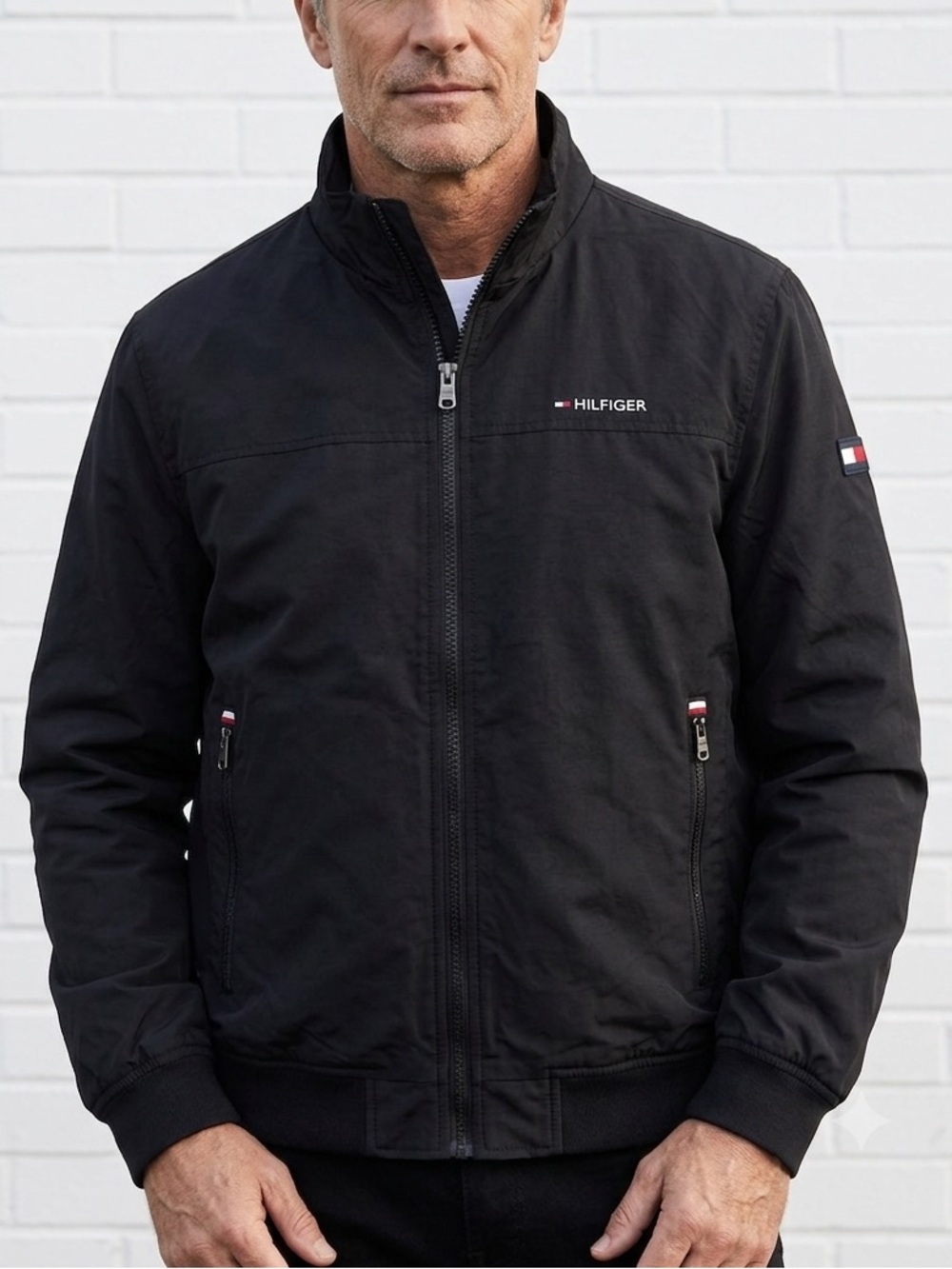 Tommy Hilfiger Black Lightweight Jacket Full Zip Windbreaker Mesh Lined Size XL